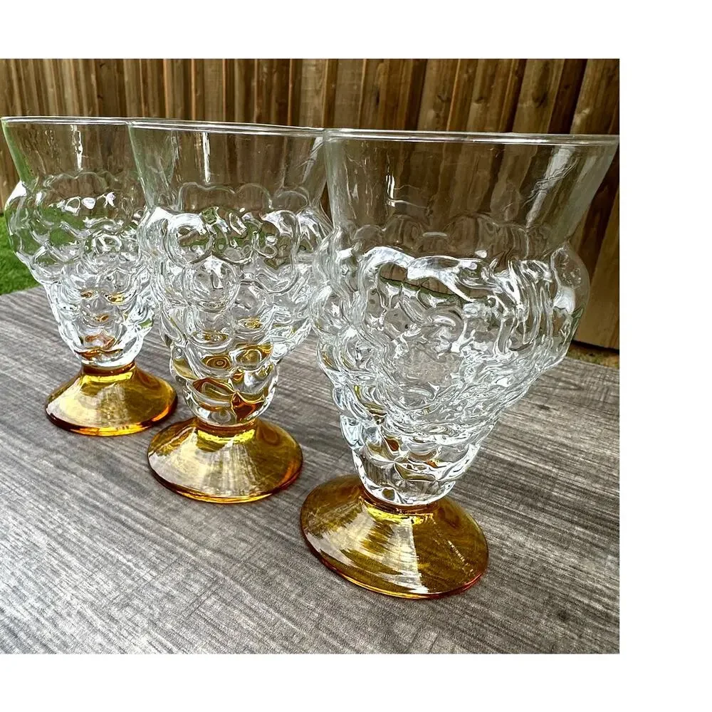 Abigail's Portugal Rare Blown Amber Base Grape Iced Tea Footed Tumblers-Set of 3